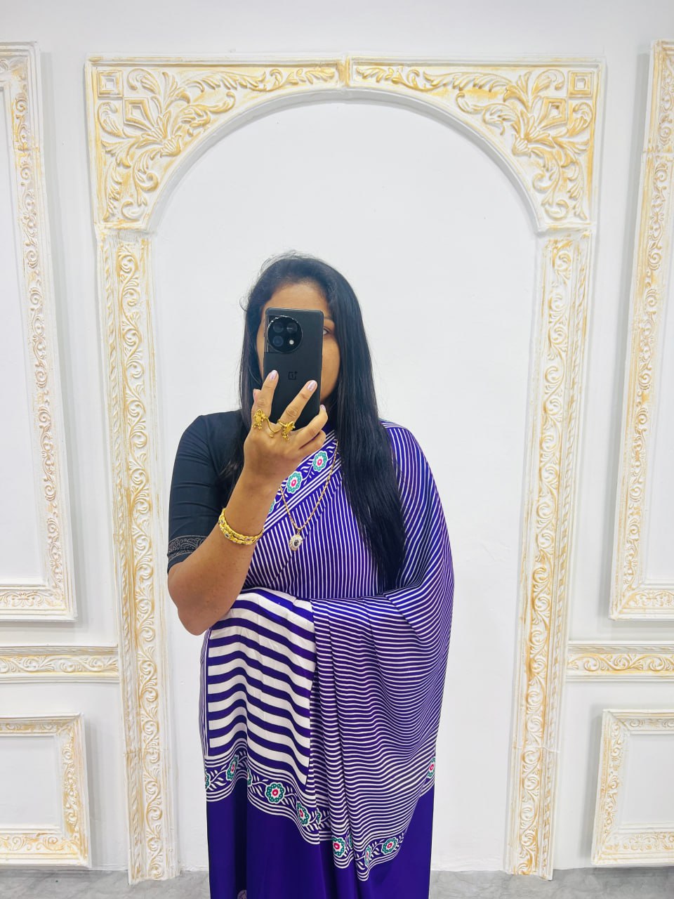 Ready-to-Wear  purple Ajrakh Saree Elegant Fusion of Traditional Art & Modern Design