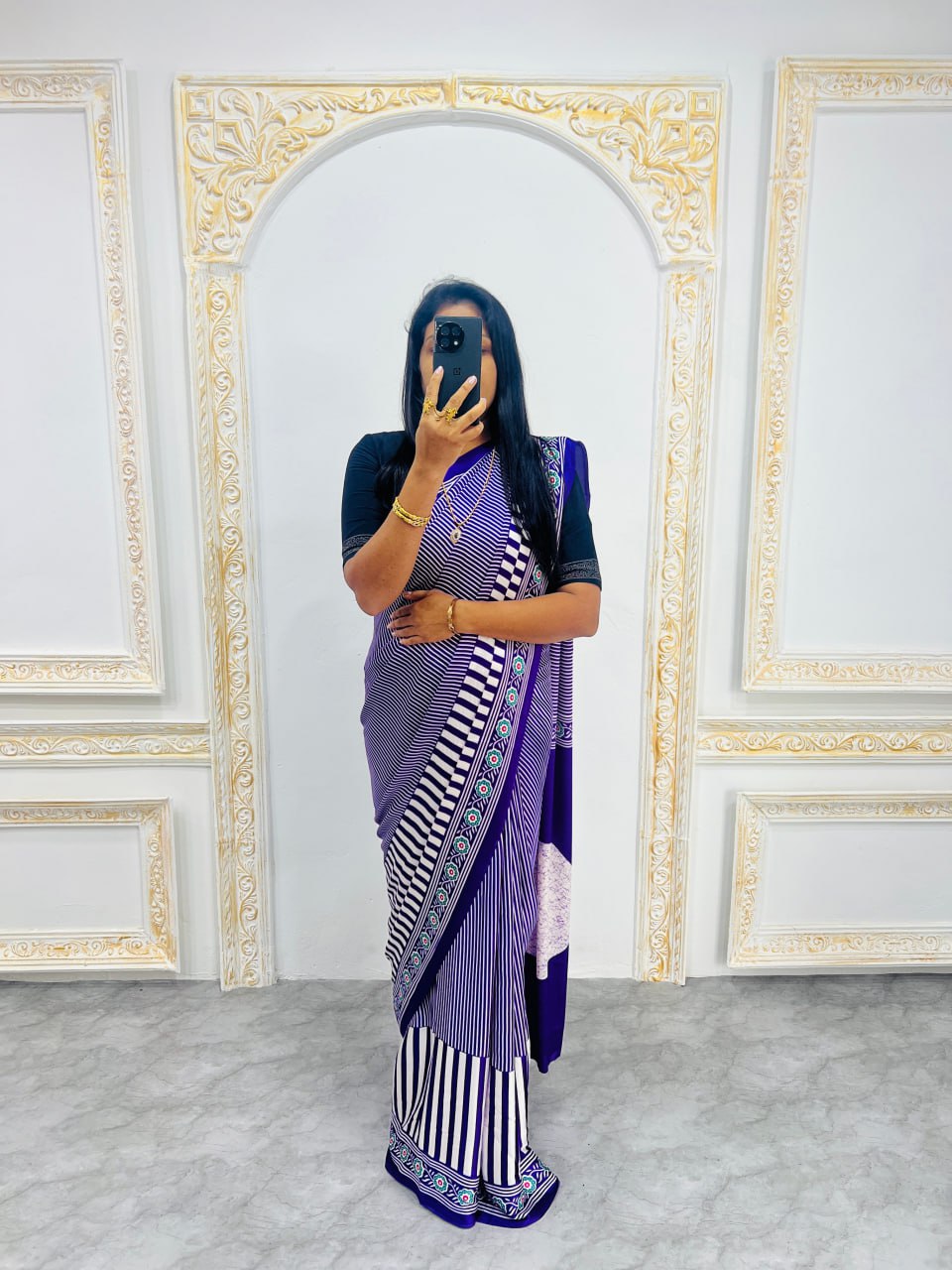 Ready-to-Wear  purple Ajrakh Saree Elegant Fusion of Traditional Art & Modern Design