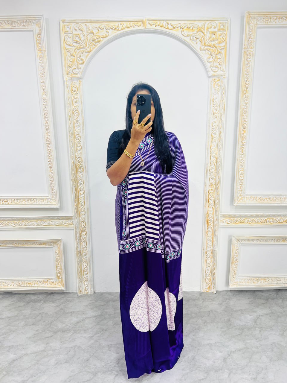 Ready-to-Wear  purple Ajrakh Saree Elegant Fusion of Traditional Art & Modern Design