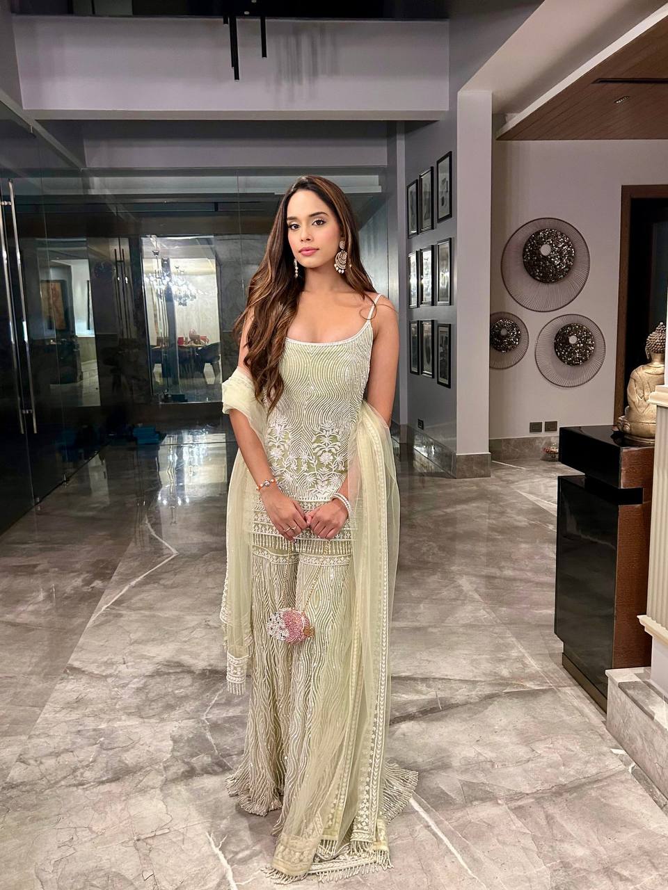 Crystal Glow Pastel Partywear Sharara Set