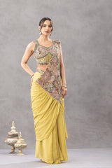 Designer Chinon Embroidered Ready-to-Wear Saree Set