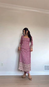Zerava Faux Georgette Embroidered Palazzo Set