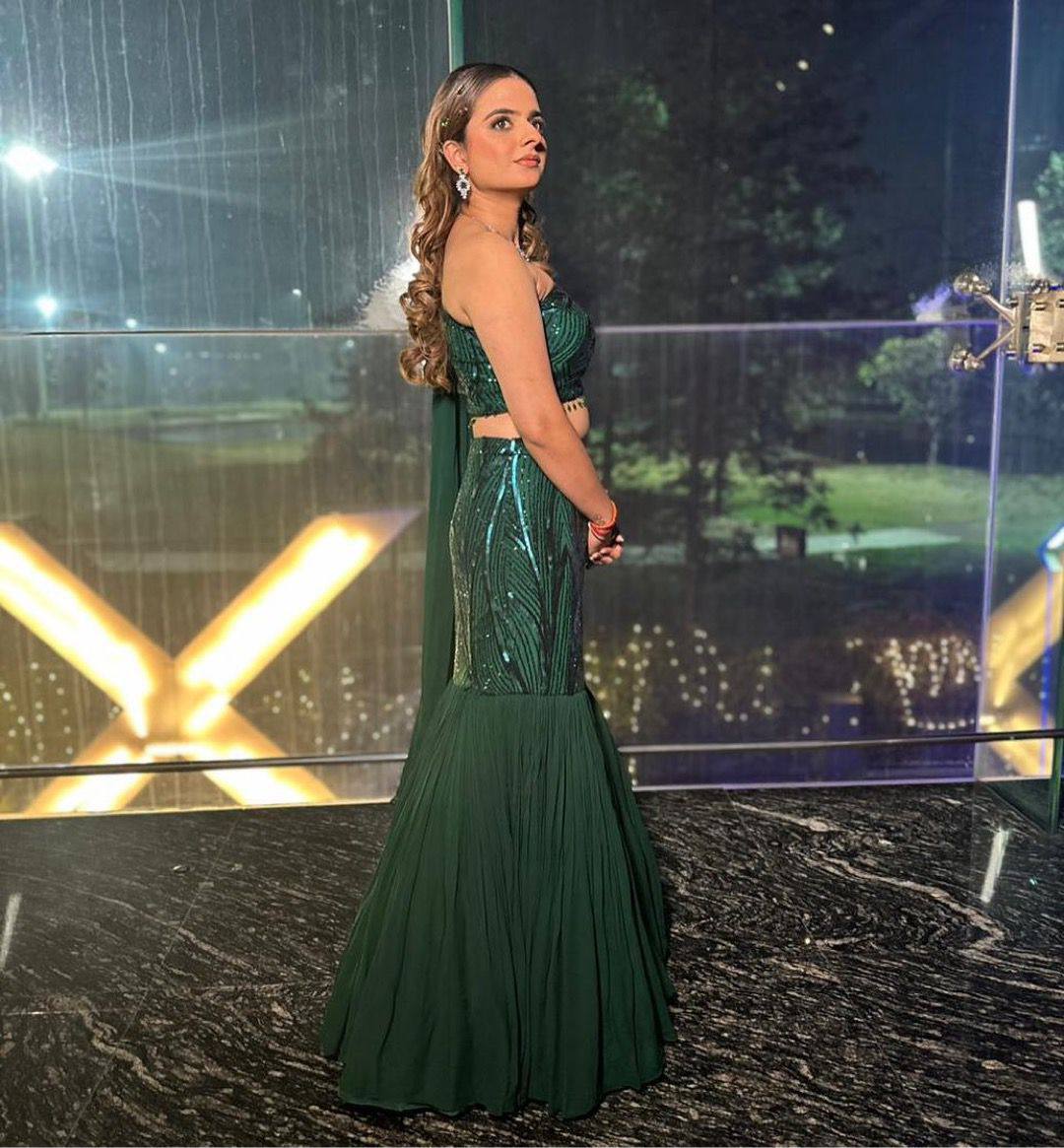 Boutique Party Wear Faux Georgette Sequin Lehenga with Ruffle Dupatta