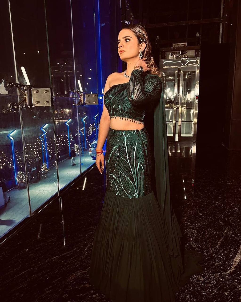 Boutique Party Wear Faux Georgette Sequin Lehenga with Ruffle Dupatta