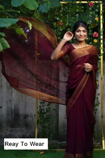 1-MIN NEW  READY TO WEAR SAREE IN PREMIUM CHIFFON SILK WITH ZARI PATTA