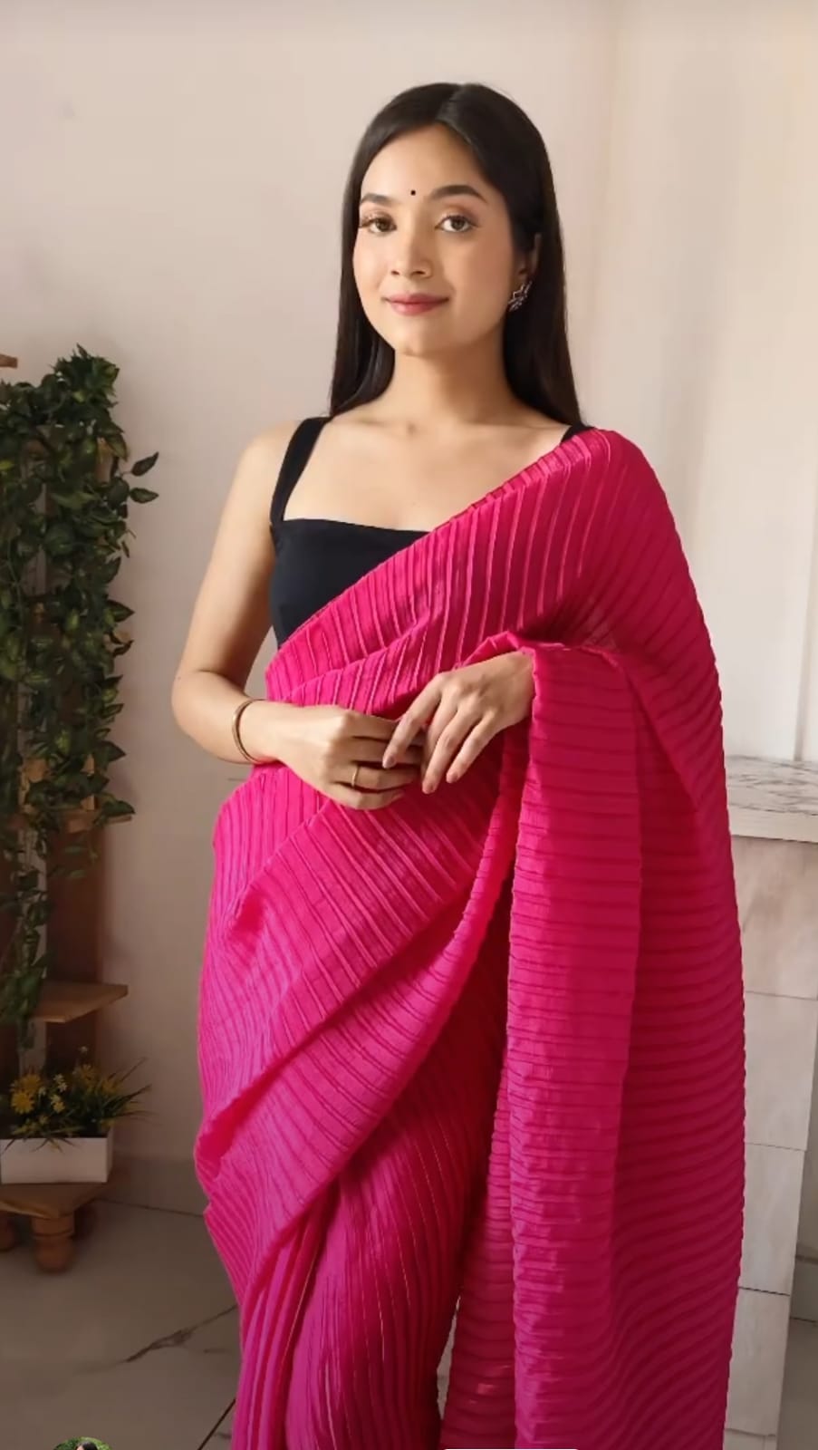 PINKPLEATED PREMIUM HEAVY SATIN SAREE